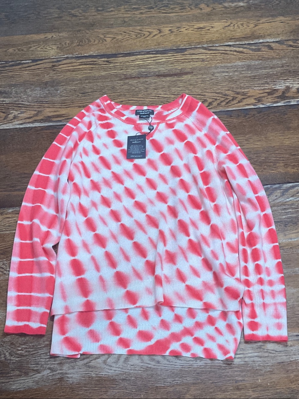 Lord & Taylor Coral and White Tie-Dye Knit Top